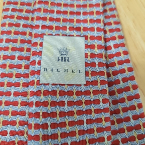 Sir Richel Mens Tie Red Blue Geometric‎ Pattern Silk Necktie Business Formal - Picture 5 of 8